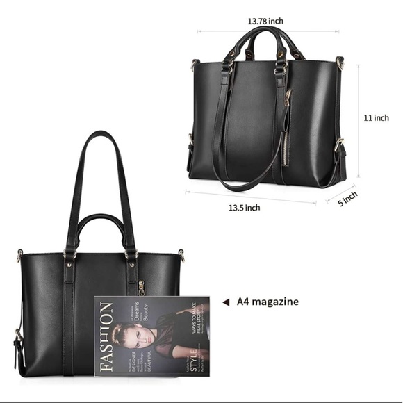 Katter Genuine Leather 3-in-1 Handbag Tote Cross-body Purse BLACK - Picture 3 of 12